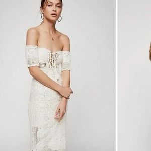 Free People White Ecru Crochet Racing Hearts Dress, Medium